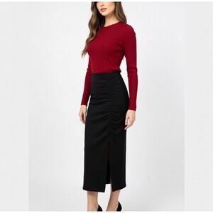 Modern Citizen Midi Skirt M Black Kiki Ruched Side Slit Stretch Jersey Pull On